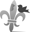 Illustration of a martlet perched on a fleur de lys