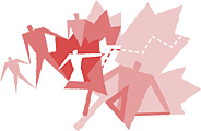 Illustration of people and maple leaves.