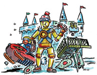 Illustration of fantasy technogies taking on the cold