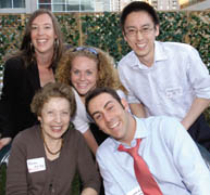 Back: Brandi Sunby, Heather Bradfield, Marshall Wong; Front:  Sosnda Schloss (BA '53) and Lorenzo Pederzani at the Vancouver Summer Send Off, August 17. The events take place worldwide, and are organized by alumni to give incoming students the chance to ask about McGill.