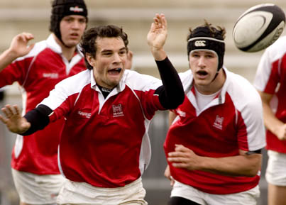 Kyle Buckley, a second-year management student, fires a pass during McGill's 25-10 win over Concordia in the Quebec Students Sports Federation (QSSF) semi-finals on Nov. 4. The win was the rugby Redmen's ninth straight and gives them momentum heading into the QSSF championship game versus Bishop's on Nov. 10 at 1:00 p.m. at Molson Stadium.