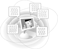 Illustration of person talking through computer screen